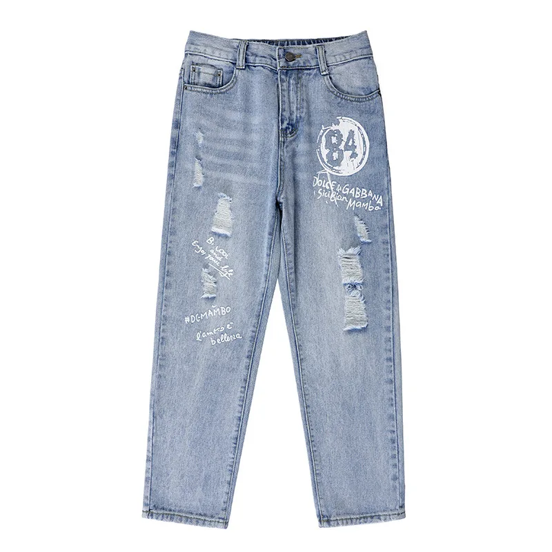 

Fashion Womens Ripped Jeans Harem Pants Women High Waist Street Style Straight Jean Plus Size Female Boyfriend Denim Pant Y2K 38