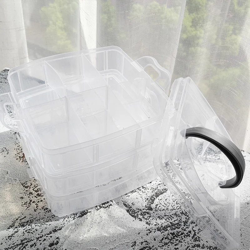 

Transparent Portable Adjustable Large Jewelry Organizer Storage Box Container Case Display 3 Layers 18 Grid Storage Box