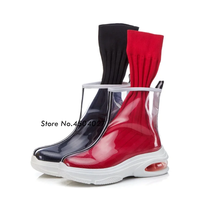 

Fashion PVC Transparent Boots With Socks Boots Women Platform Shoes Woman Ankle Boots Slip On Flats