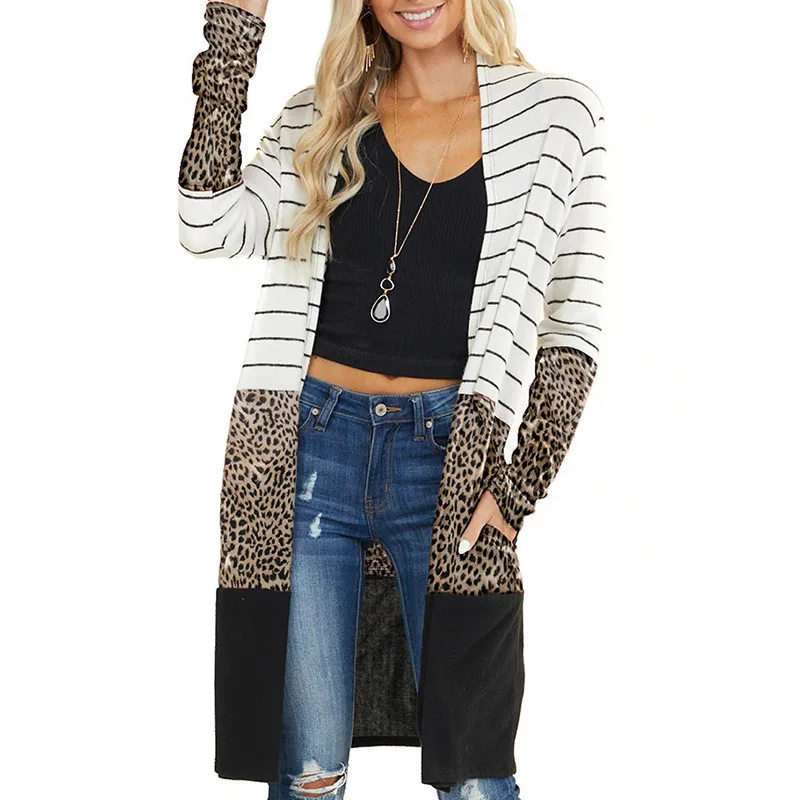 

Long Cardigan Women Stripe Sweater Autumn Winter Knitted Woman Sweaters Plus Size Jacket Loose Ladies Sweaters Cardigans 4XL