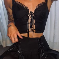 womens street lace gothic vest stitching hollow lace up slim shorts camisole tanks 2021 fashion spring summer black female tops