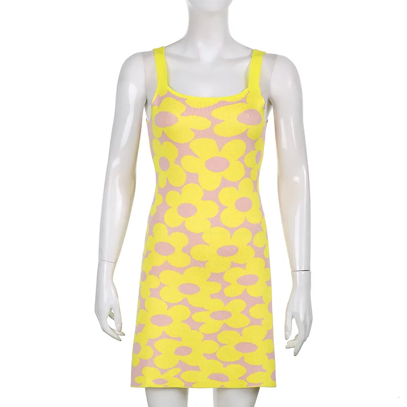 

2021 New Arrivals Summer Fashion Spaghetti Strap Orange Print Floral Bodycon Sexy Night Club Women Prom Dress