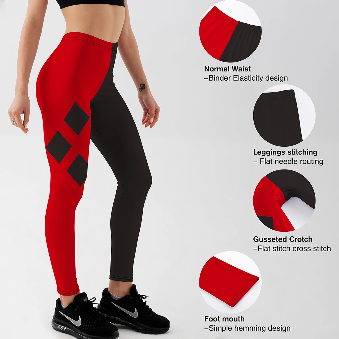 Женские леггинсы с цифровым принтом красные и черные принтом|red and black leggings|black