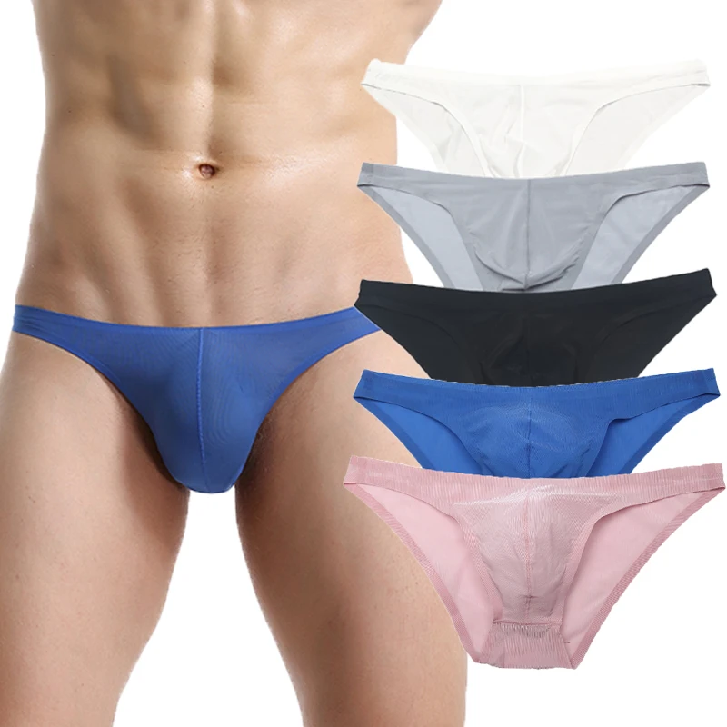 

3PCS Sexy Mens Briefs Seamless Ice Silk Underwear Gay Panties Cueca Jockstrap Transparent Thongs Slips Bikini Tanga Underpants