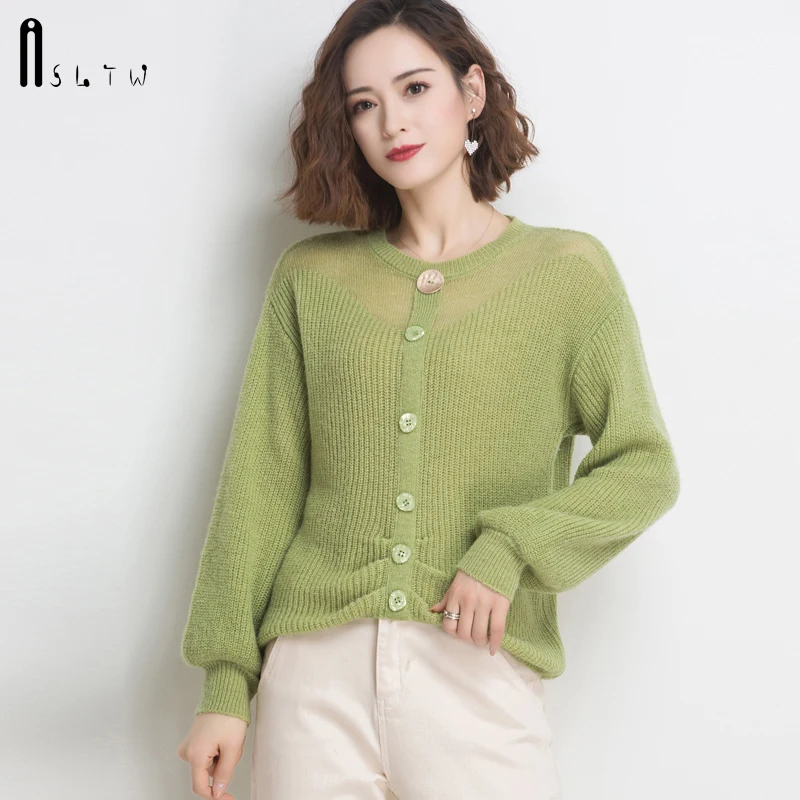 ASLTW Women's Sweater New Spring O Neck Pull Jumper Lantern Long Sleeve Sweaters Fashion Solid Single-breasted Women | Женская