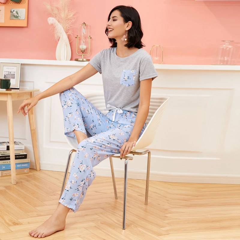 Пижамный комплект женский летний удобная хлопковая вискозная Пижама топ с