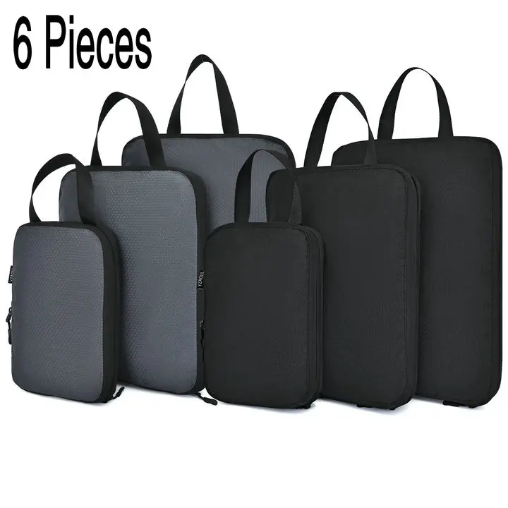 6pcs Gray and Black Soperwillton компрессионные упаковочные кубики, набор косметических сумок, нейлоновая дорожная сумка для мужчин и женщин, органайзер для путешествий, аксессуары - Цвет: 6pcs Gray and Black