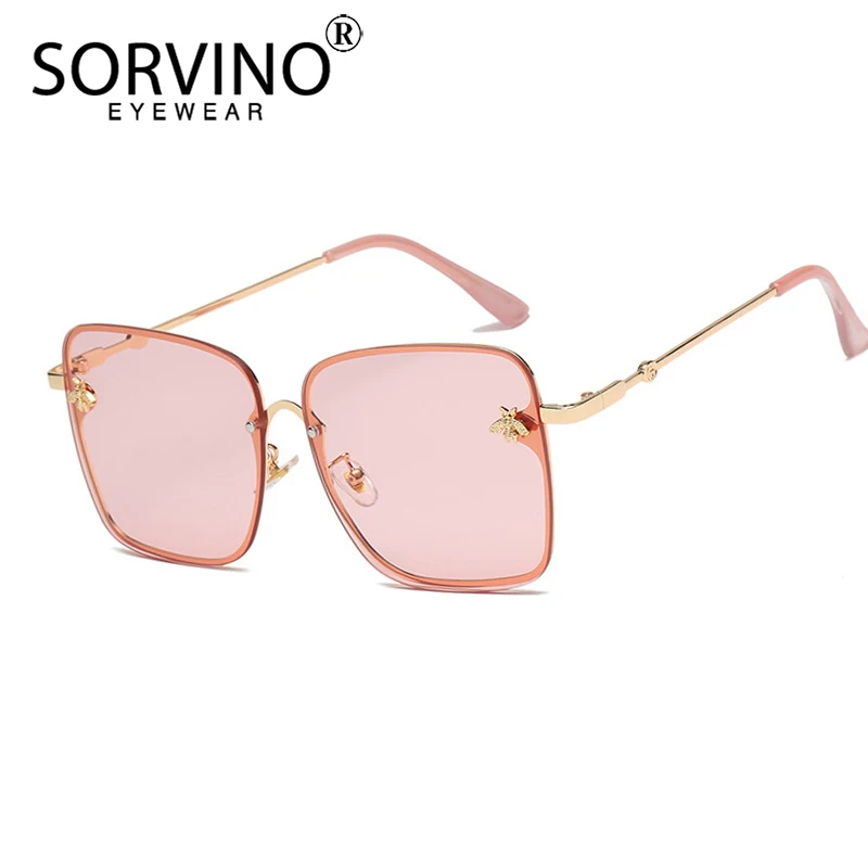 

SORVINO Retro 2020 Rimless Square Bee Sunglasses Women Luxury Brand Oversized 90s Designer Pink Crystal Sun Glasses Shades SP233