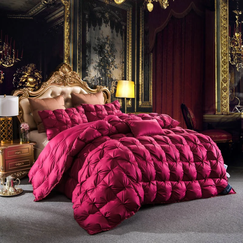 3 D розовый цвет скрученный цветок утка гусиный пух одеяло король королева полный двойной размер толстые зимние стеганые одеяло