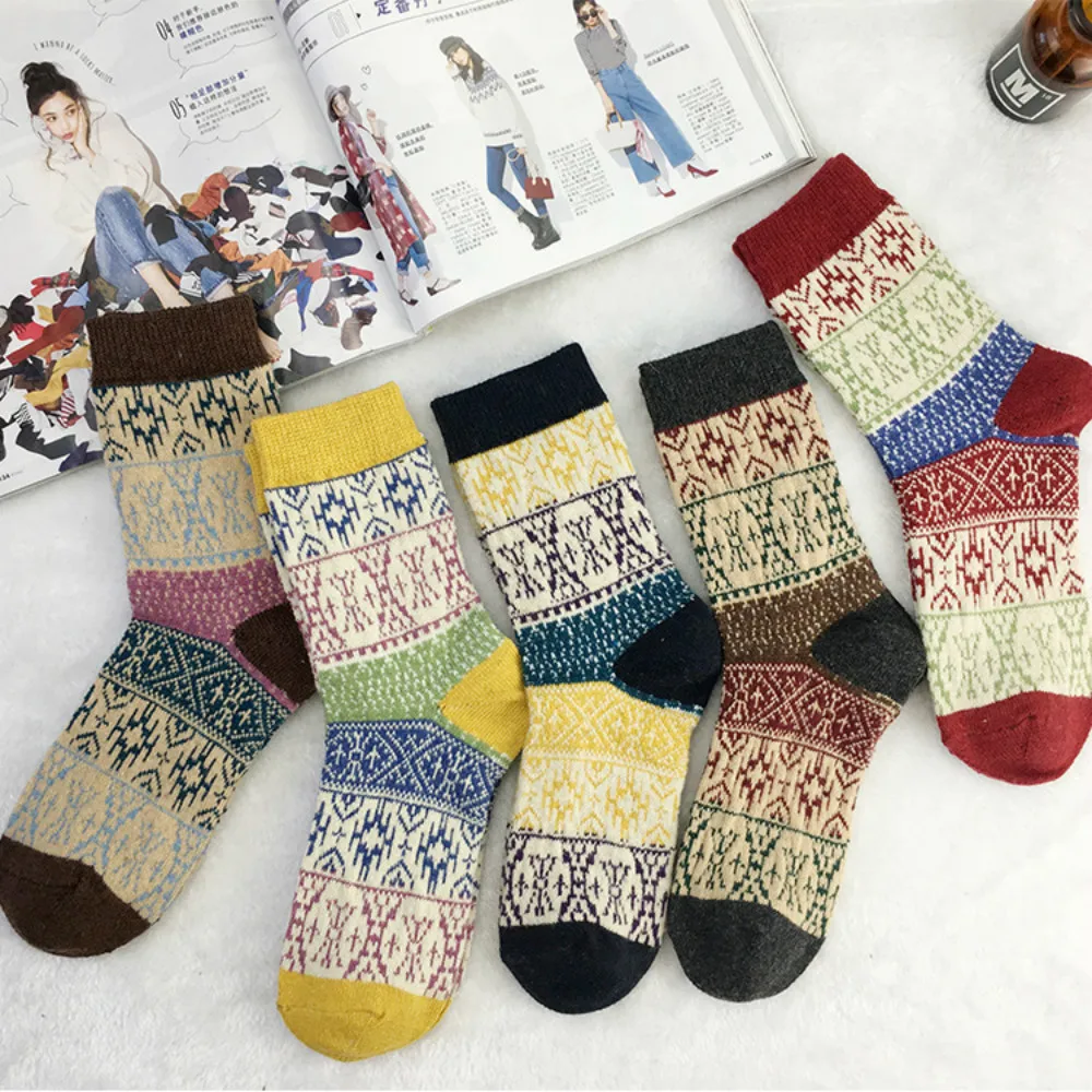 

5 Pairs Winter Women Thick Warm Wool Cashmere Soft Solid Casual Sports Socks