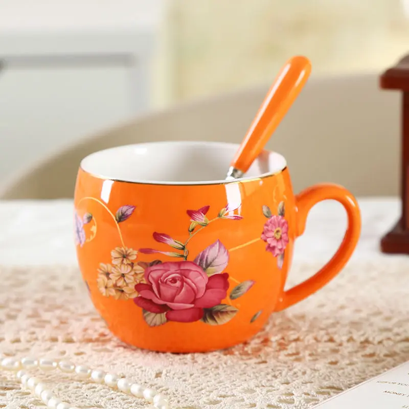 Красочная керамическая чашка с большим горлышком кофейная для пары подарок на
