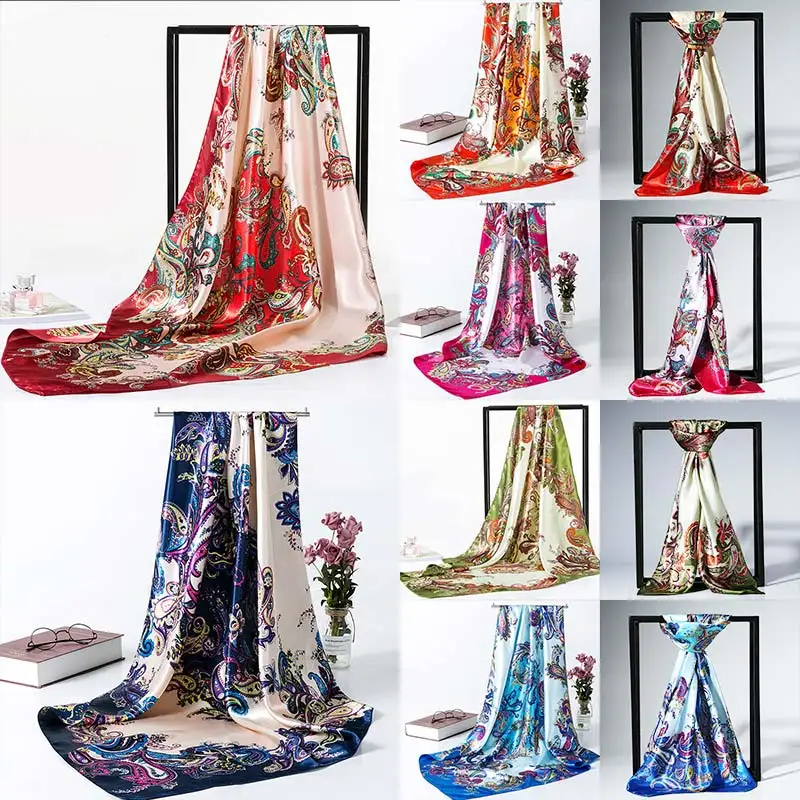 Модный шарф из искусственной шелковой ткани с принтом шелковый 90*90 см Мягкая