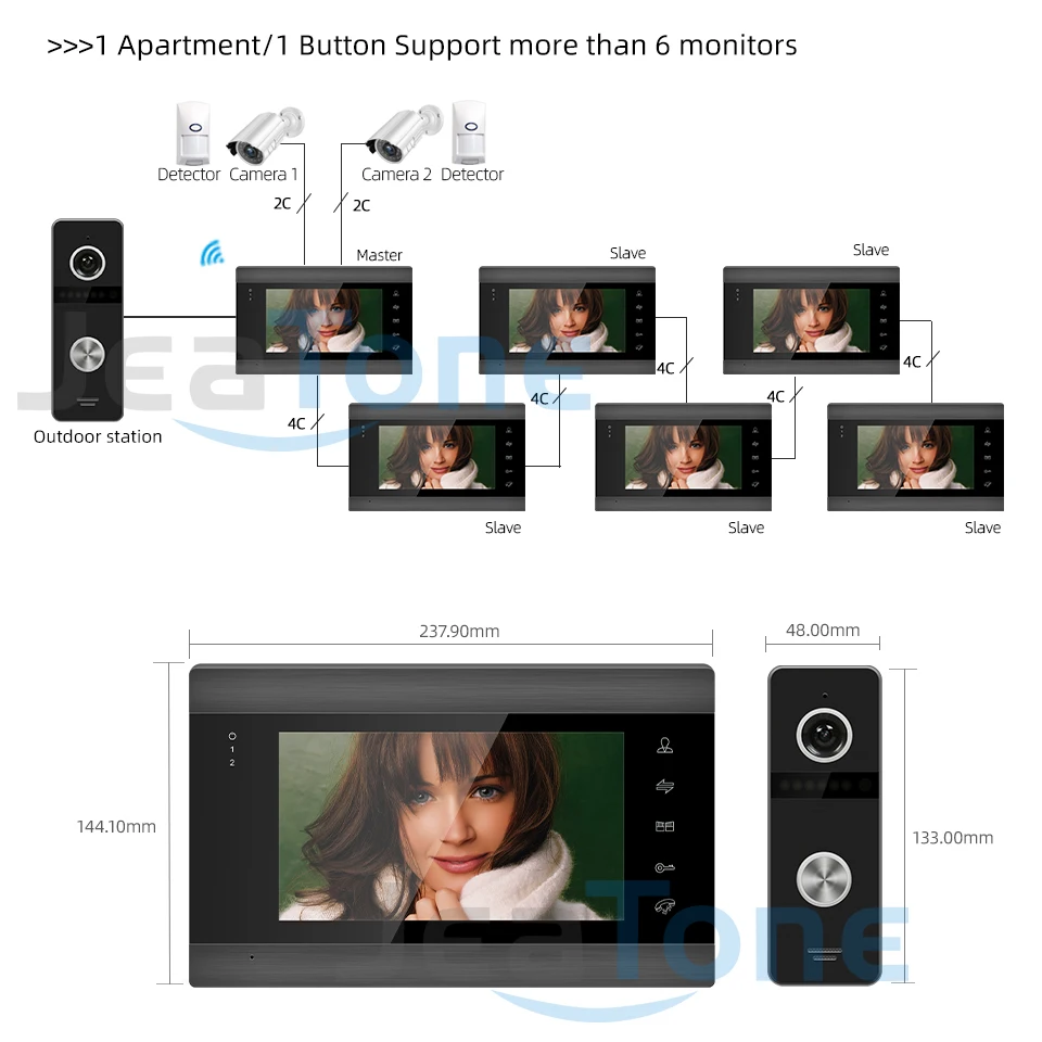 Видеодомофон Jeatone Tuya smart phone7 ''с Wi-Fi и камерой | Безопасность защита
