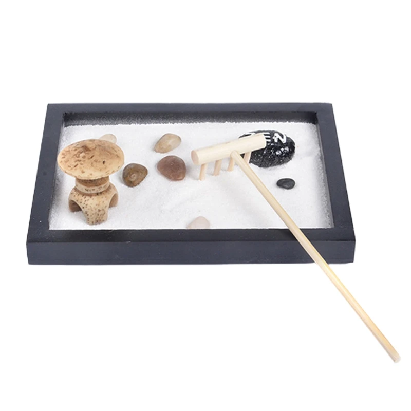 

Japanese Zen Garden for Desk 6x4 Inches Large Tray White Sand River Rocks Pebbles Rake Tools Set Office Table Accessories