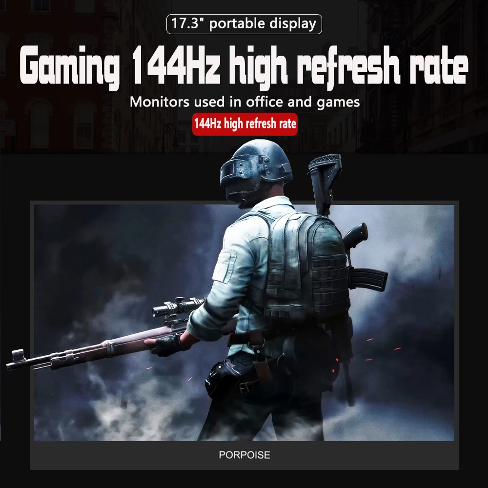 

Портативный игровой монитор PORPOISE 144 Гц, 1080P IPS HDR HDMI для офиса и игровой PS4 XBOX