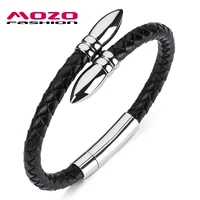 simple style bangle charm bracelets genuine leather rope spring buckle braided punk rock male fashion jewelry ps1072