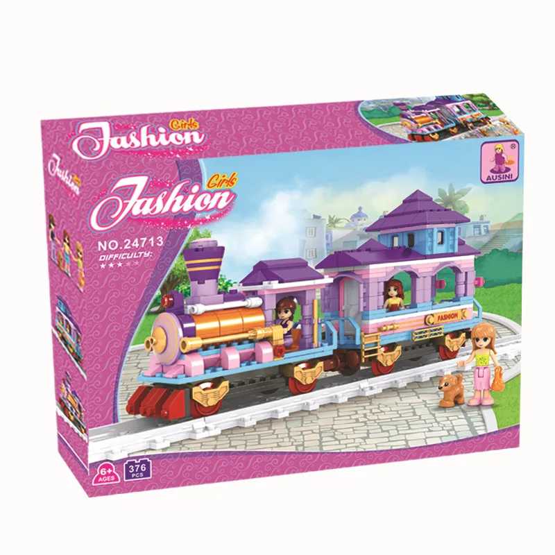 

2021 new design Puzzle building blocks passenger train assembly toy girl series rail car plastic DIY toys for kid's toys