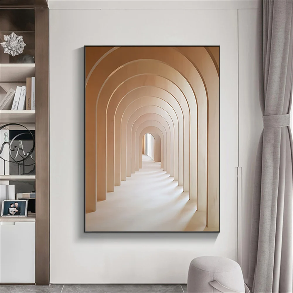 

Custom Canvas Posters Building Space Light Shadow Ccorridor Silk Fabric Modern Party House Decor Poster Room#211217-32