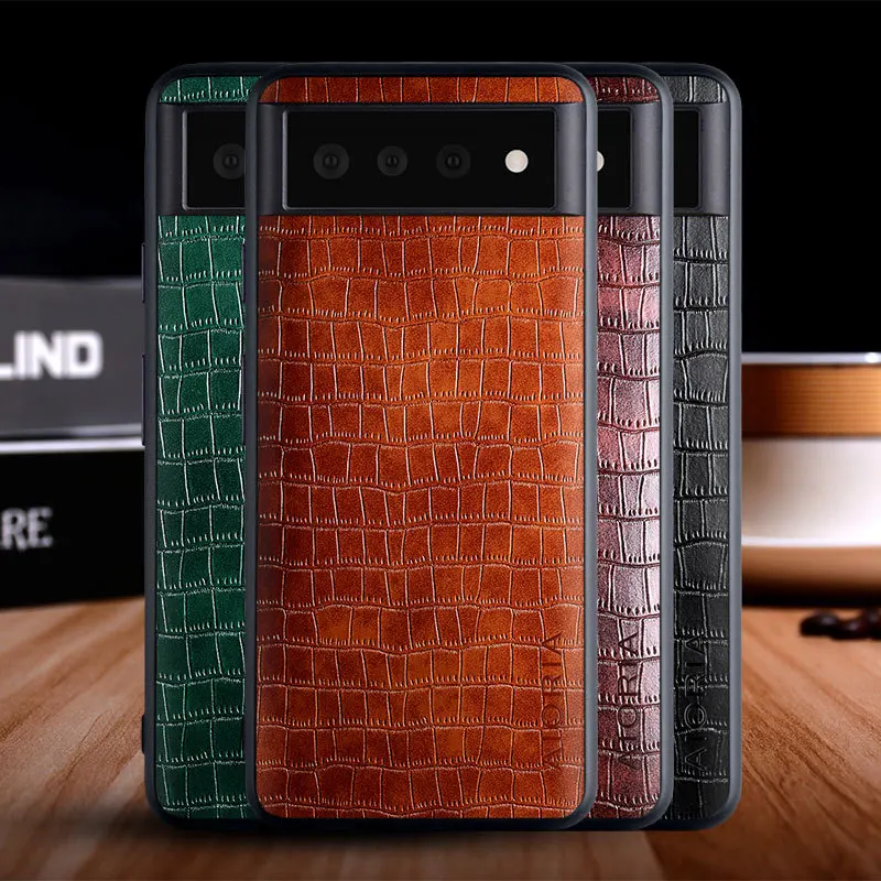 

For Google Pixel 6 Fashion PU Crocodile Skin Feel Cover Case For Pixel 6 Pro Vintage Shockproof Protective Hybrid Rubber Capa
