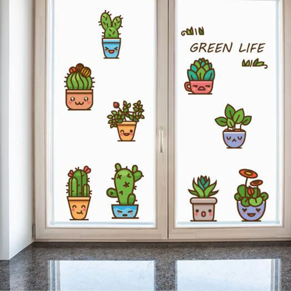 2018 настенные наклейки в виде кактуса цветов и горшков детские обои с милыми
