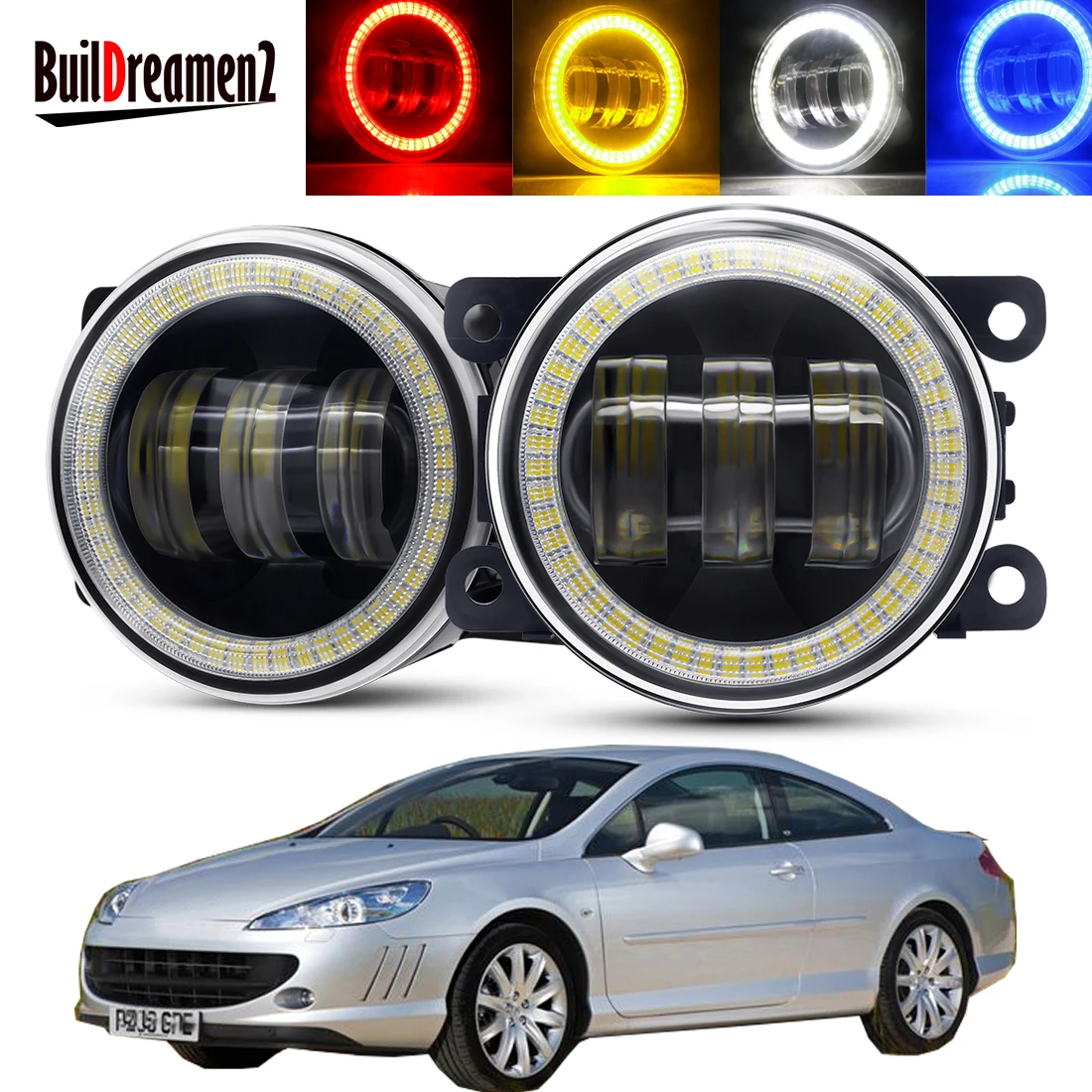 

2 X противотумансветильник Angel Eye в сборе для Peugeot 407 Coupe 6C 2005-2011, светодиодный ний бампер автомобиля, светодиодные линзы DRL, противотуманная фар...