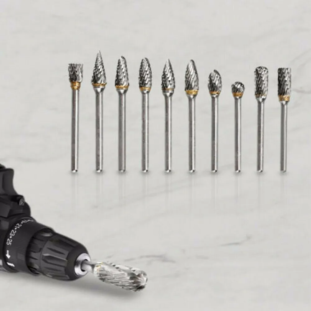 

10PCS Boxed Grinder Shank Drill Bit 1/4 Double-cut Tungsten Carbide Rotary Burr Mold Grinding Metalworking Small Rotating Tools