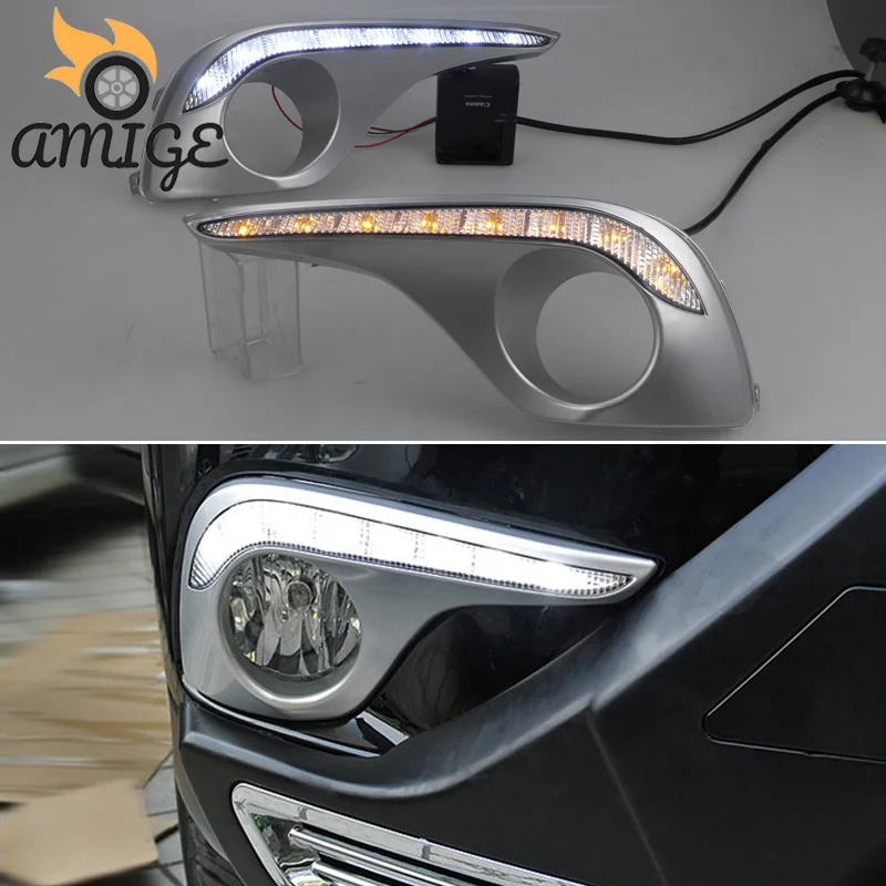 

12 В Автомобильные светодиодные дневные ходовые огни для Toyota Highlander 2012 2013 2014 желтый сигнал поворота дневные ходовые огни Автомобильная проти...
