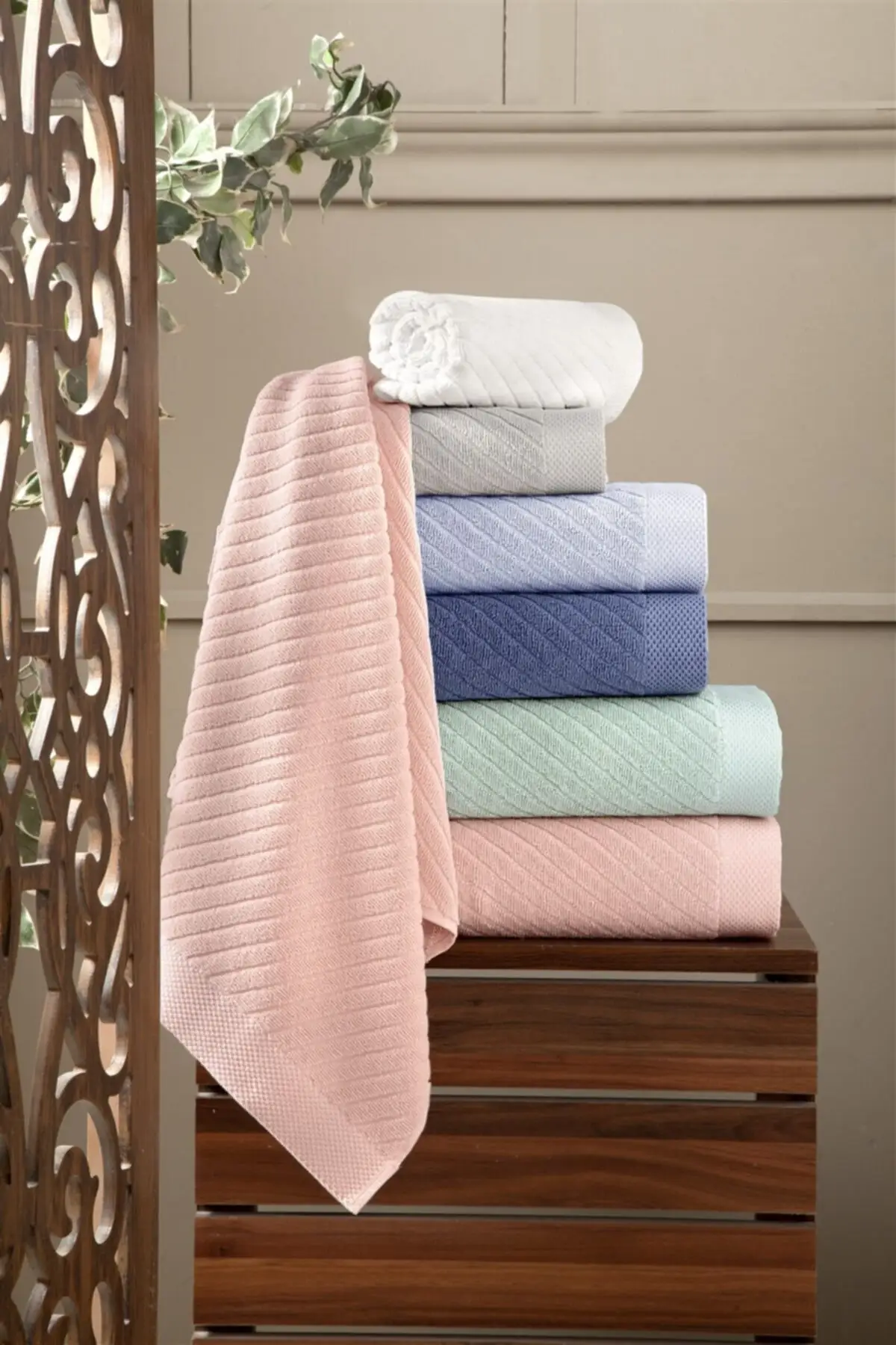 

Rozza100 % Cotton Jacquard High Quality 70x140 cm 6 PieceBath Towel Bathroom Beach Towel Set Sport, sauna, Spa