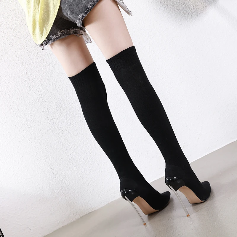 

Sexy Slim Women Over The Knee Socks Boots Stretch Fabrics Pointed Toe Stiletto Solid Color High Heels Women's Autumn Shoes 2021