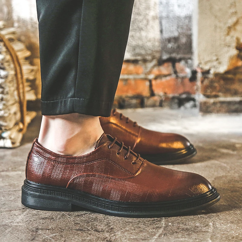 

Мужские деловые туфли FIXSYS в британском стиле, кожаные элегантные мужские оксфорды с острым носком, Классические офисные туфли