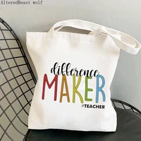 women shopper bag rainbow teacher difference make harajuku shopping canvas shopper bag girl gift handbag tote shoulder bag