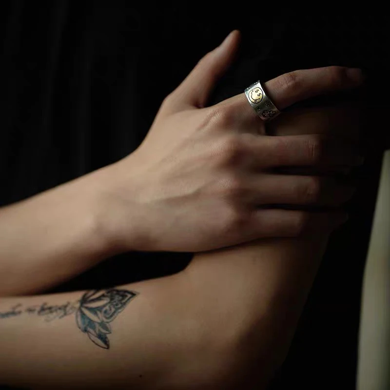 Женское серебряное кольцо со смайликом и звездами | Украшения аксессуары