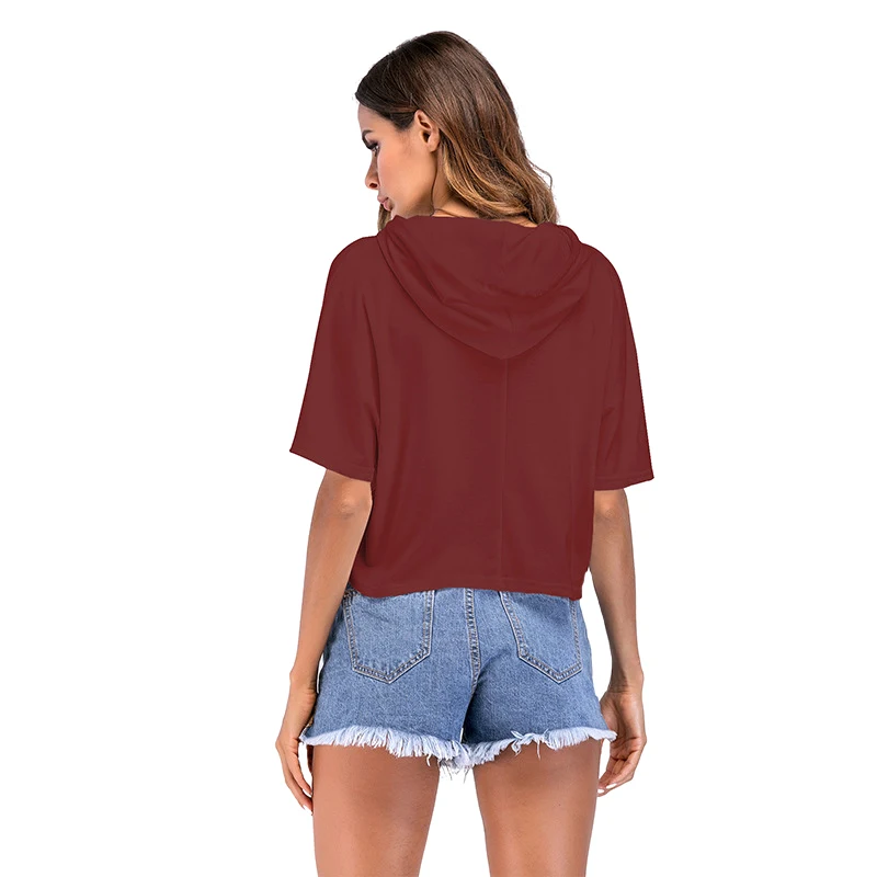 

Women Short Sleeve Hooded Sweatshirt Casual Loose Hoodies Letter Casual Hoodies Tops