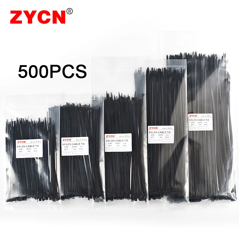 500pcs Self-Locking Nylon Cable Ties Set Width 1.9 x60/80/100/120/150mm Plastic Zip Loop Wire Wrap 2.5*250 4.5*300 Fixed Binding