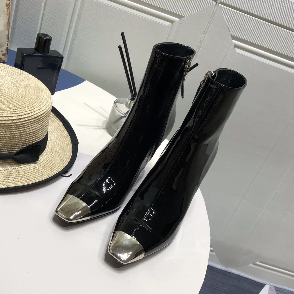 

Sexy Womens Steel Toe Heel Boots For Women Spring Autumn Black Leather Boots for Women 2022 Latest High Heel Shoes Booties