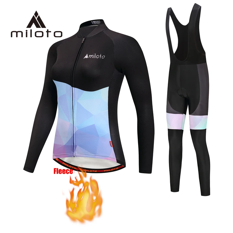 

Miloto Winter Long Sleeve Mountain Bike Clothes Wear Racing Bicycle Thermal Fleece Ropa Maillot Ciclismo cycling jersey suits