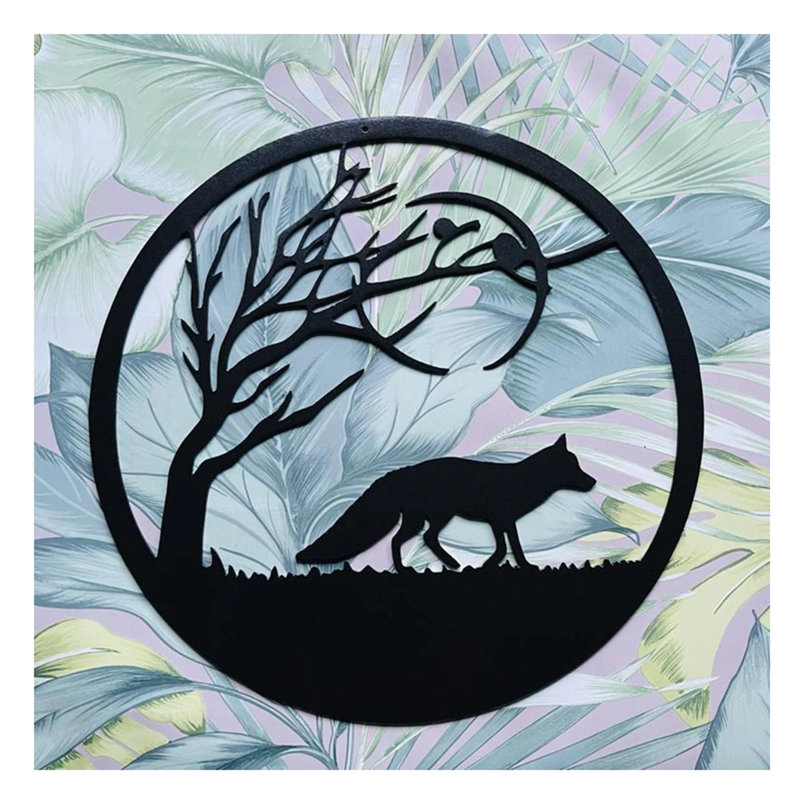 

Metal Wall Art Statue Hanging Scenery Silhouette Decor Hollow Rural Style Animal Fox Cat Ornament for Home