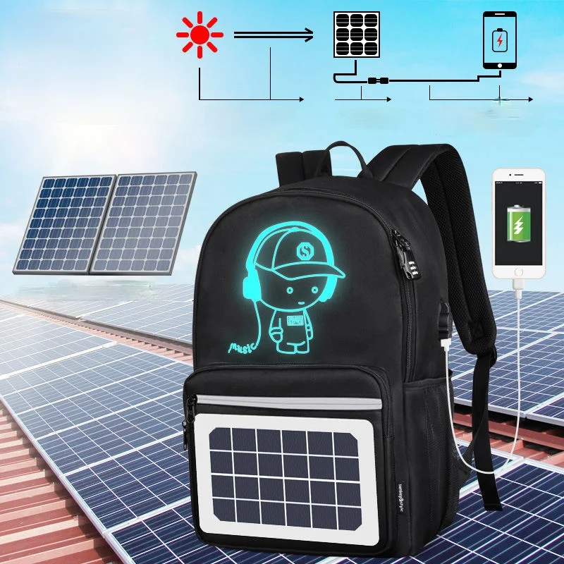 

2021 Fashion Backpack Solar Powered Charging Backpack Waterproof Oxford Large School Backpack for Teenagers Schoolbag Trend