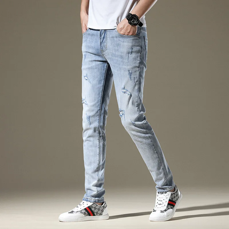 

2021 new jeans men's slim fit small leg long pants Korean fashion students handsome casual versatile trend