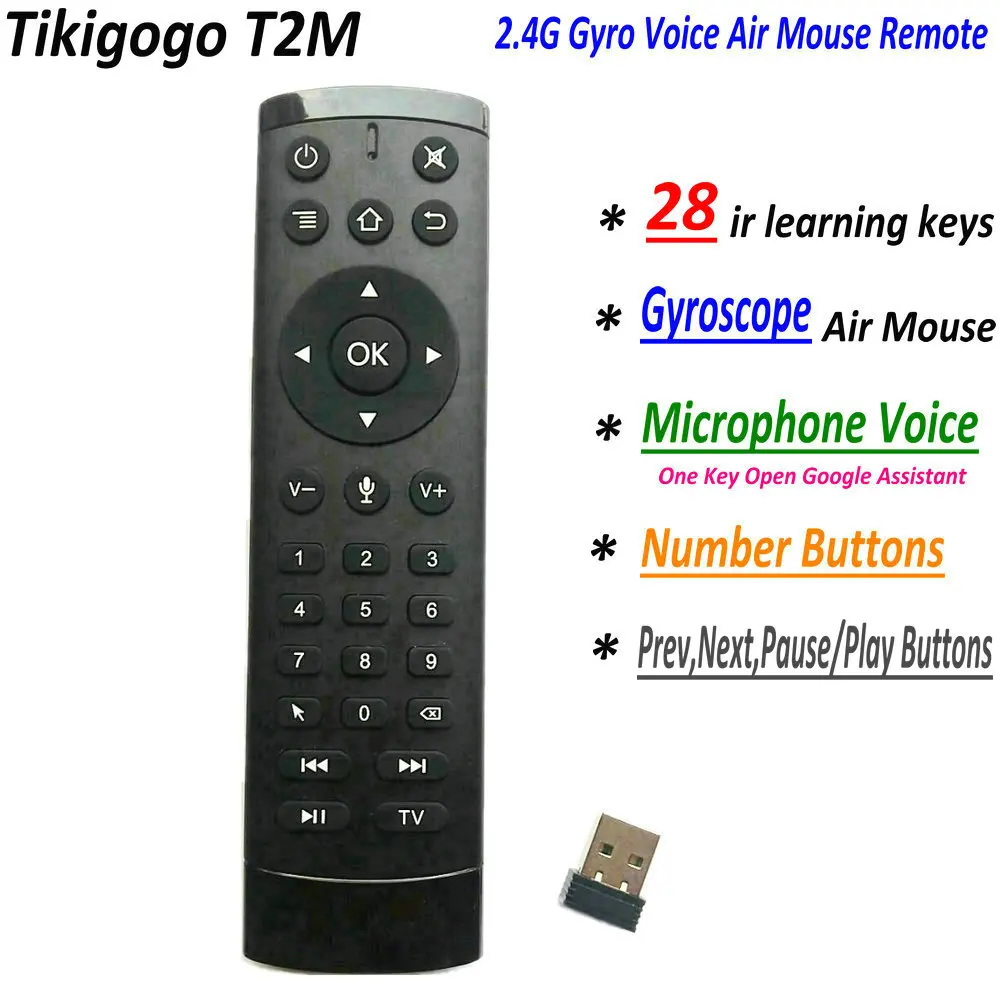Пульт дистанционного управления T2M 2 4G Gyro Air Mouse 28 IR Learning Google Voice поиск Android Smart TV Box PK