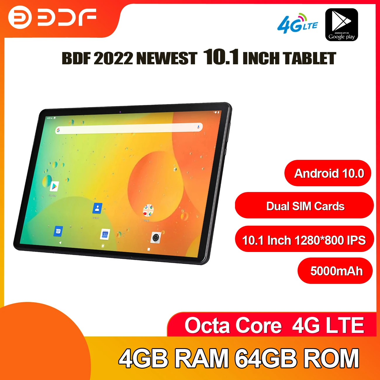 BDF 10.1 Inch 4G LTE Phone Call HiPad Pro Tablets Android 10.0 Octa Core 4GB/64GB Bluetooth WiFi GPS mipad Tab планшет Tablet Pc