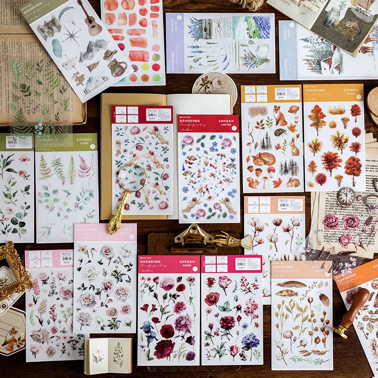 2 шт. прозрачные наклейки из ПВХ с натуральными листьями и цветами|Канцелярские