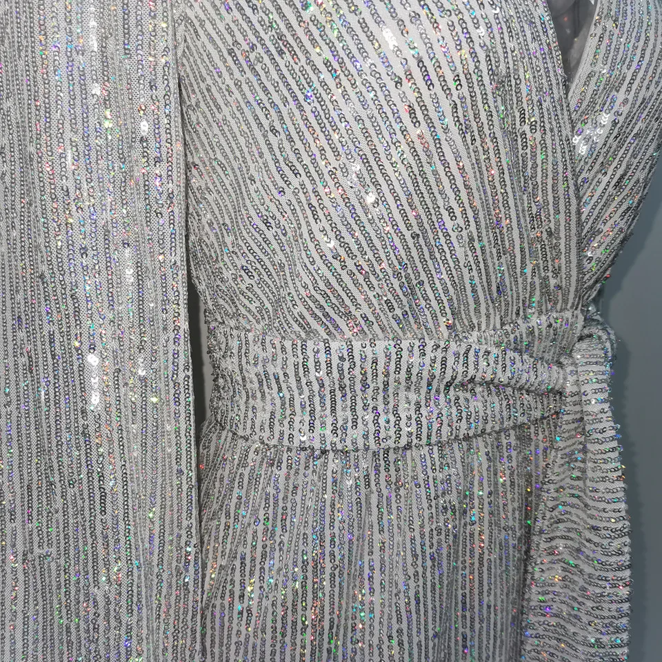 

BacklakeGirls Women's Sparkling Sequins Lantern Sleeve Cocktail Dress Sexy Deep V Neck Long Sleeve Party Nightclub Dress