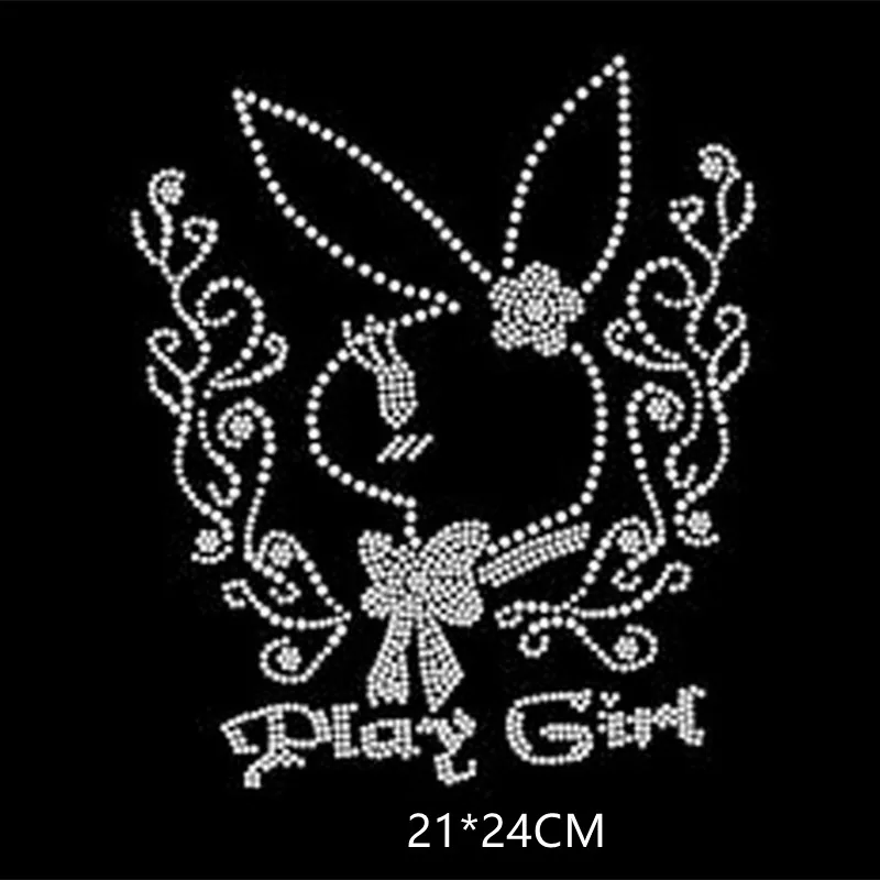 

2pc/lot Bunny design stone patches hot fix rhinestone iron on crystal transfers design hot fix rhinestone transfers