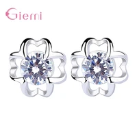 new arrival cute crystal flower stud earrings for women girls party 925 sterling silver trendy jewelry wholesale