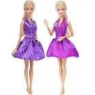 2 набора, модное фиолетовое короткое платье с V-образным вырезом, вечернее мини-платье ручной работы, одежда для кукольного домика Барби, аксессуары для кукол, детская игрушка