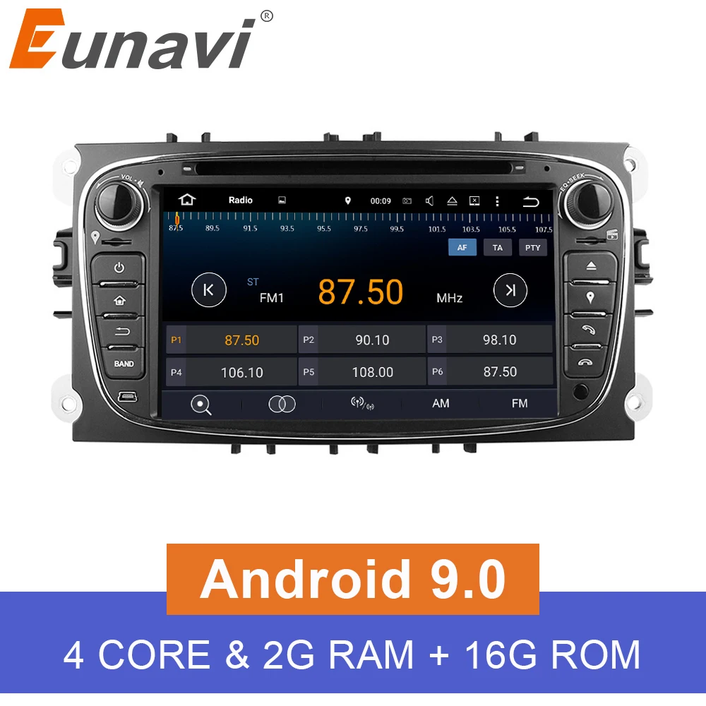 Автомобильный dvd плеер Eunavi четырехъядерный 2 Din Android 9 0 автомобильный