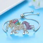 Радуга амулет в виде единорога браслеты из нержавеющей стали для женщин модная обувь с украшением в виде кристаллов AAA циркон регулируемый браслет с рисунками зверей из мультфильмов, ювелирные изделия в качестве подарка
