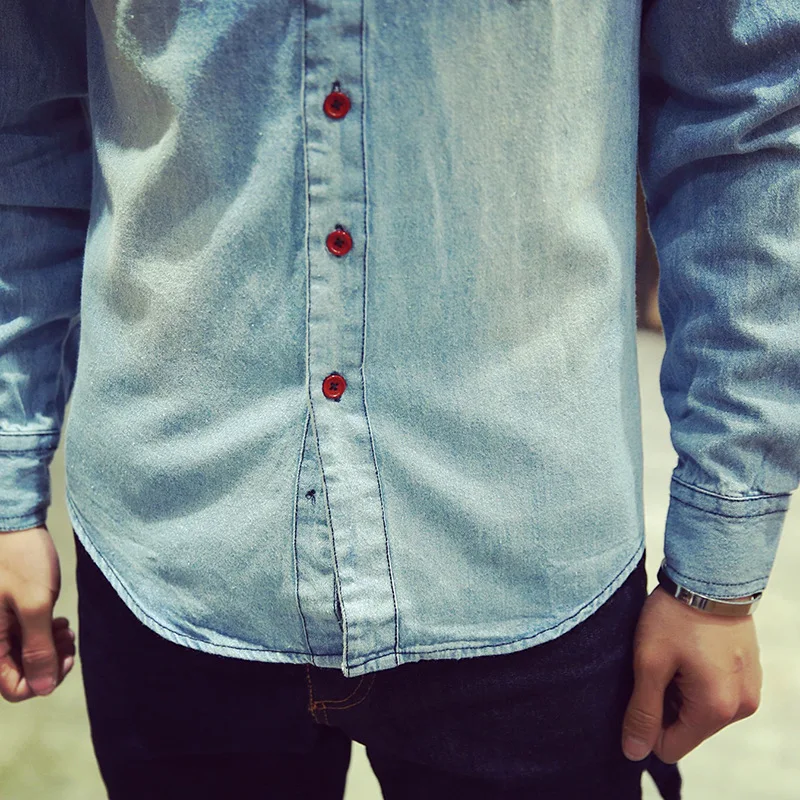 2019 мужские рубашки с длинными рукавами новые осенние светло голубые джинсовые