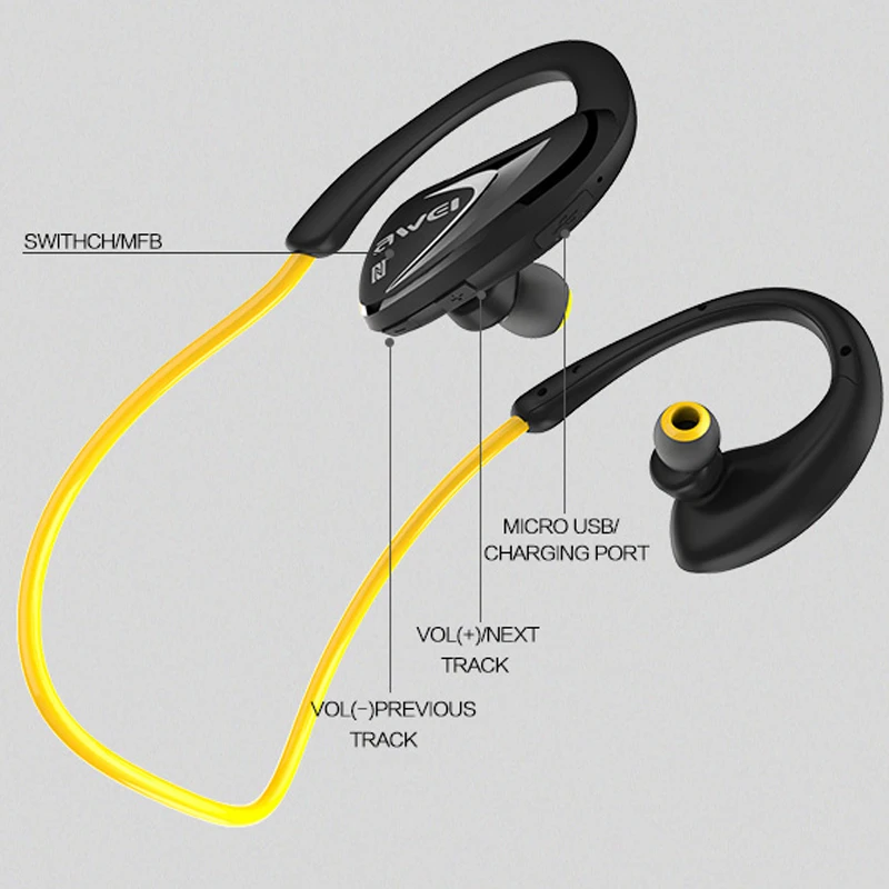 Наушники вкладыши AWEI A880BL NFC наушники Беспроводной спортивные головные с Bluetooth бас